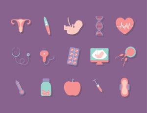 Health and pregnancy graphics, purple background